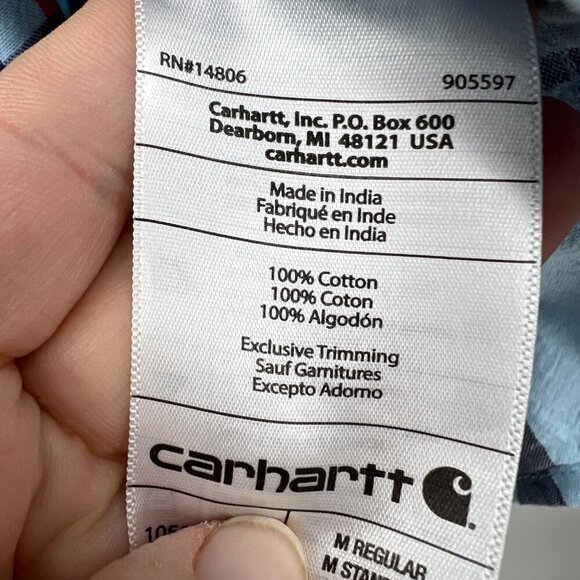 Carhartt Men's 105175 Loose Fit Midweight Short Sleeve Plaid Shirt Powder Blue s - Picture 7 of 9
